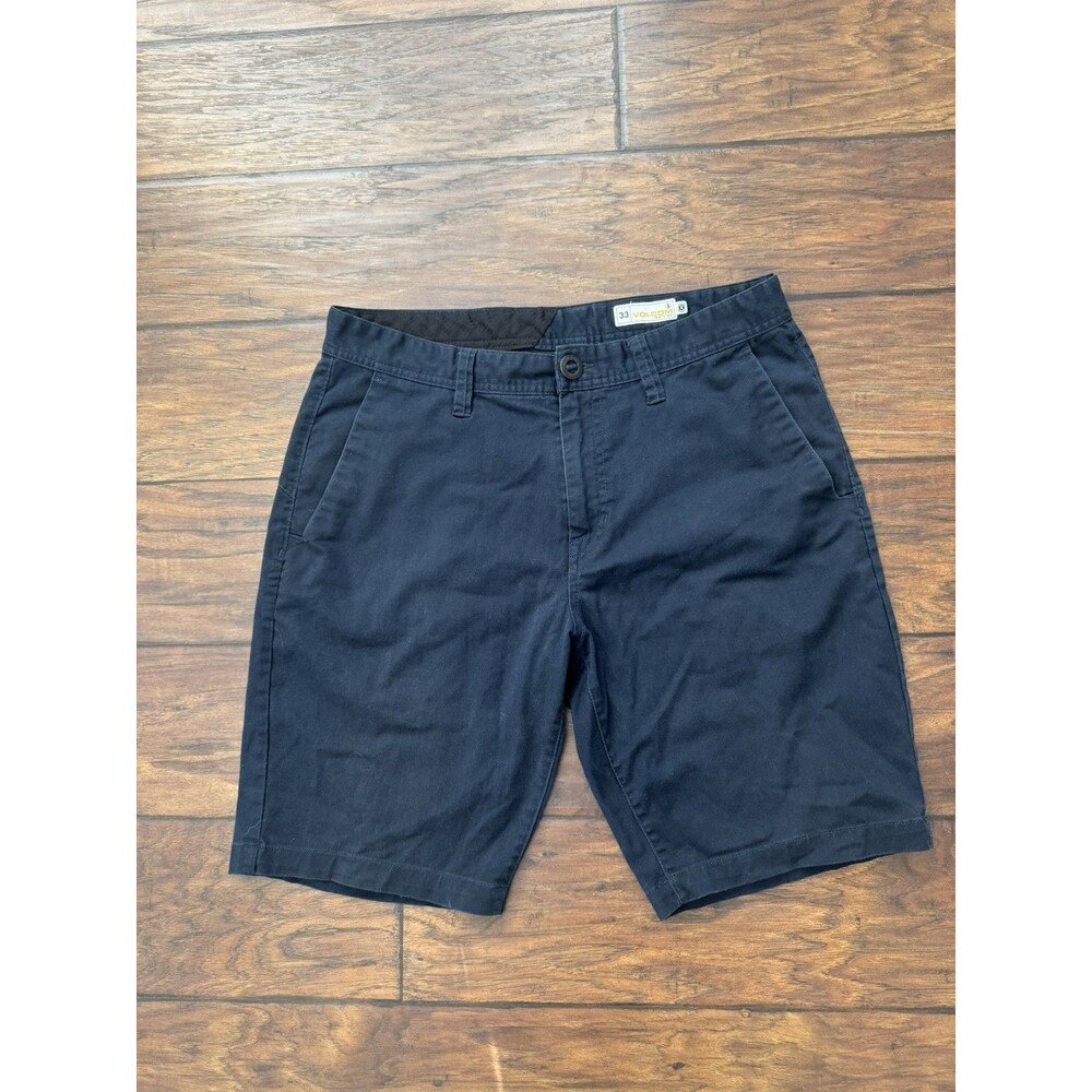 Volcom True To This Men's 33 Flat Front Blue Chino Shorts Skater Surf Stretch